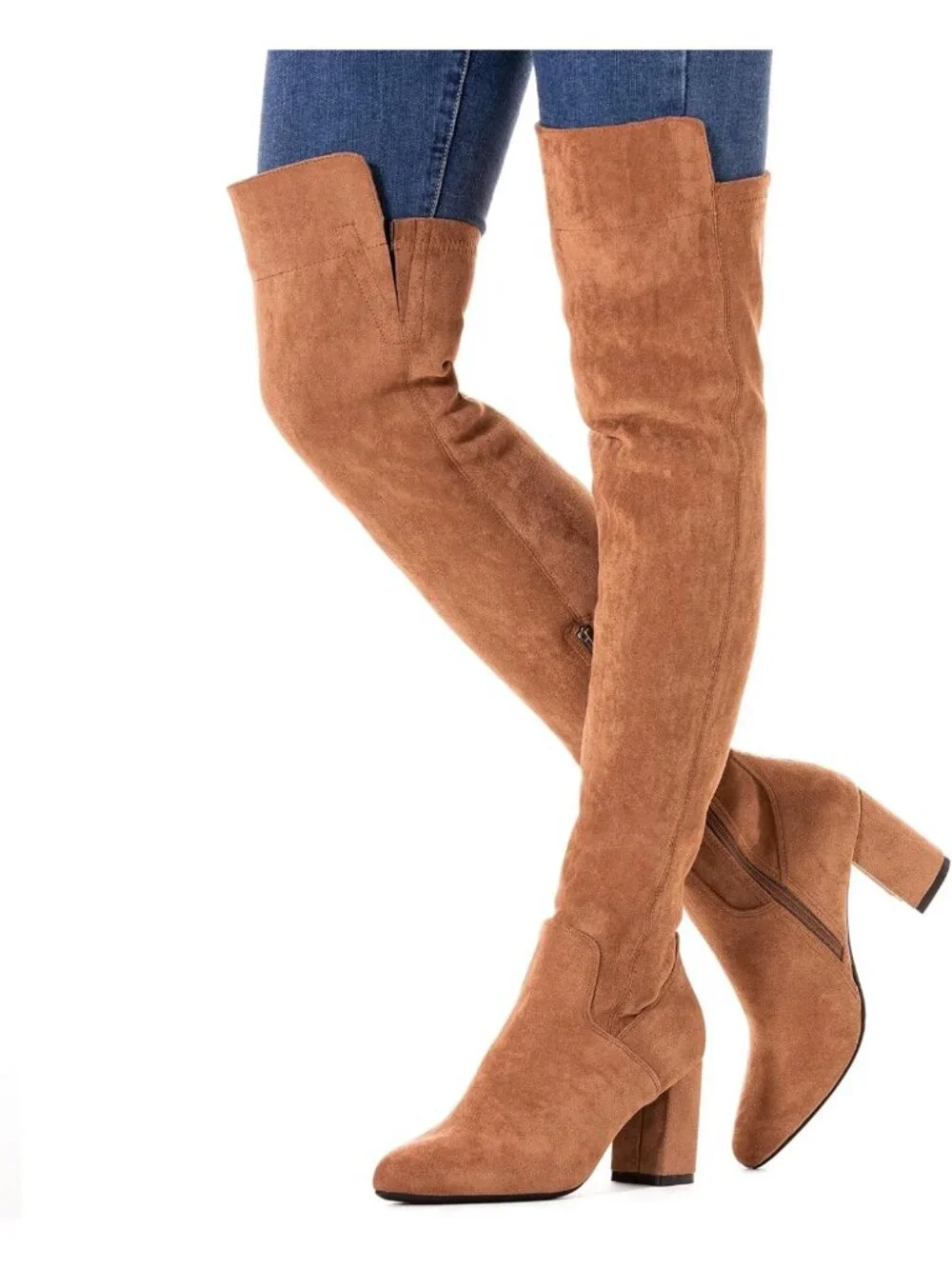 Stylish Thigh High Suede Boots for Women - Black Block Heel, 2-Inch, Winter Chic